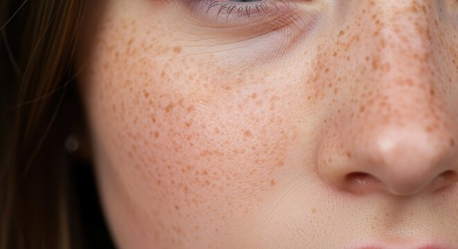 Close-up of female skin with freckles