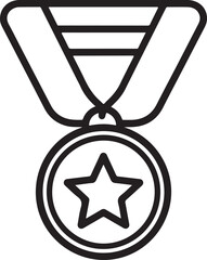 Outline Icon of a Medal with a Star and Ribbon on White Background Keywords: medal, icon
