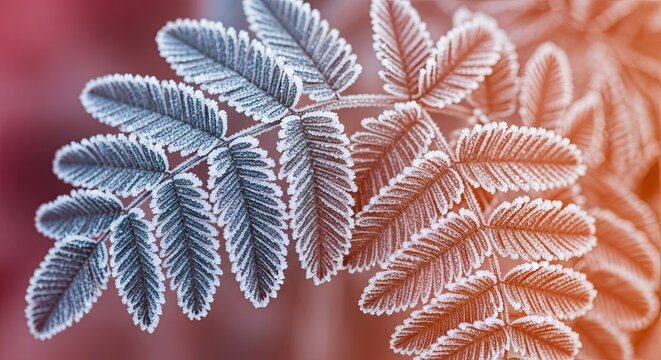 Frosted leaves in soft winter light creating a beautiful natural pattern - Powered by Adobe
