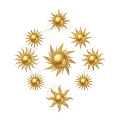 Radiant Golden Sun Emblems Arranged in a Circular Pattern with a Soft Golden Gradient Background and Subtle Sparkle Accents Evoking Celestial Energy