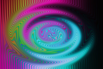 Vibrant psychedelic swirl with colorful wavy lines and dark background