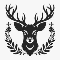 Elegant Deer Head Silhouette with Floral Elements for Logo and Design