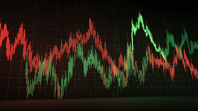market graph showing fluctuating prices with red and green lines.