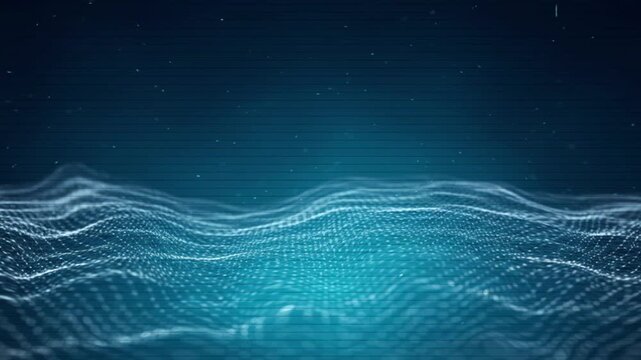 Calm aqua blue wave lines moving smoothly across dark background. Serene abstract design.