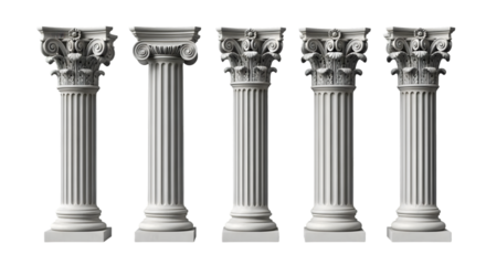 Five Corinthian Columns in a Row on Black Background