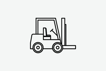 Fototapeta premium Simple line drawing depicts a forklift truck in dark outline silhouette