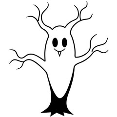 Ghost Shaped Halloween Tree with Hollow Eyes and Scary Smile Vector Illustration