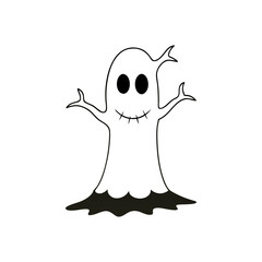 Ghost Shaped Halloween Tree with Hollow Eyes and Scary Smile Vector Illustration