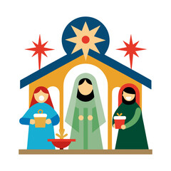 Simple art nativity scene with star of bethlehem religious christmas celebration artwork