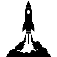 Rocket Ship Launch Silhouette Vector Graphic Dynamic Space Design for Creative Projects