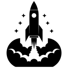 Rocket Ship Launch Silhouette Vector Graphic Dynamic Space Design for Creative Projects