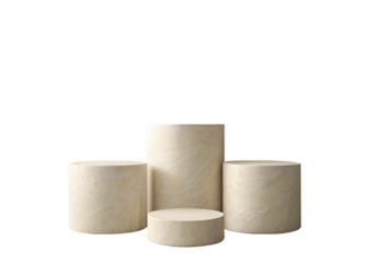 Four beige cylinders of varying heights isolated on transparent background