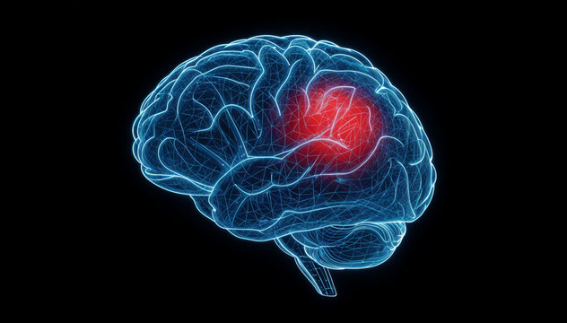 Digital Brain Illustration Highlighting Neural Activity and Cognitive Function