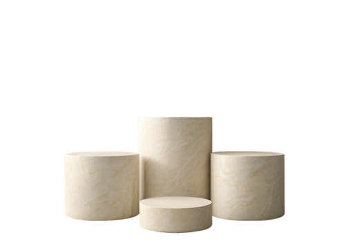 Four beige cylinders of varying heights isolated on transparent background