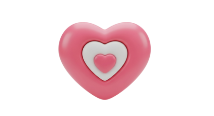3d icon of pink heart with white border and smaller heart inside isolated on transparent background for valentines day