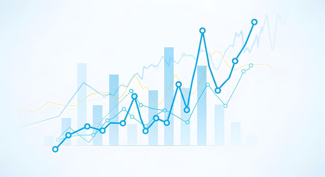 Upward trending financial charts and graphs data analytics - Powered by Adobe