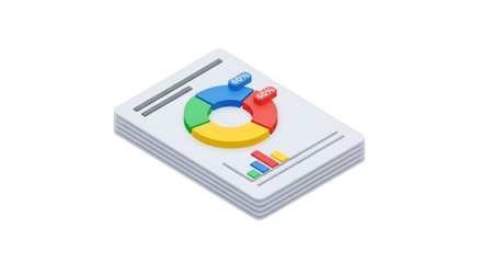 3d icon of isometric report with chart isolated on transparent background, representing data analysis and presentation