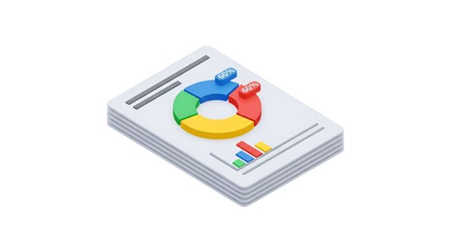 3d icon of isometric report with chart isolated on transparent background, representing data analysis and presentation