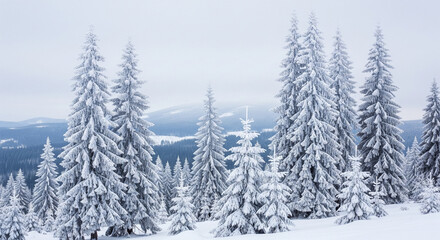 Obraz premium A beautiful winter landscape with a mountain resort and snow on the slopes. 