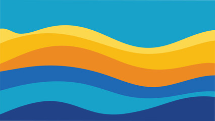 Vector art of abstract water landscape illustration with flowing waves and a clear blue sky in a minimalist style