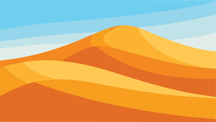 Vector art of abstract desert landscape illustration with flowing sand dunes and a clear blue sky in a minimalist style