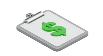 3d icon of isometric clipboard with dollar sign isolated on transparent background, a symbol of financial management and success