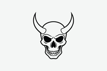 Black outline of a skull with horns a striking visual silhouette