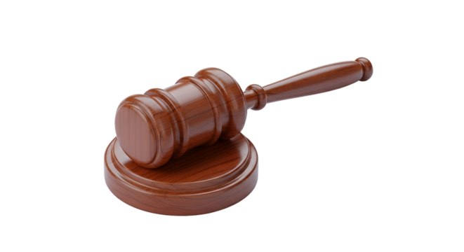 3d icon of wooden judge gavel and sound block isolated on transparent background, symbol of justice and legal system