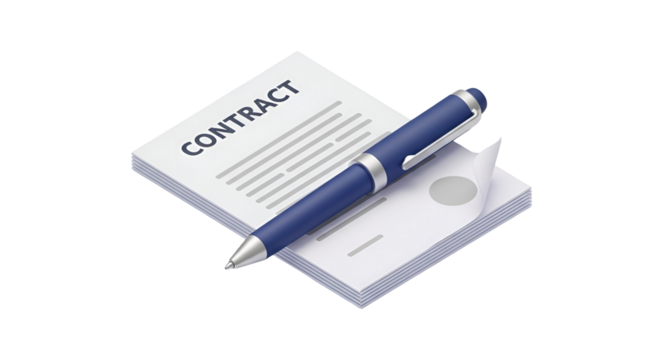 3d icon of contract document with pen isolated on transparent background, representing agreement and legal terms