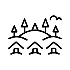 Village landscape in simple line art style