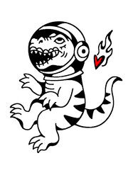 Astronaut Dino's love burns hot in cold, dark space.