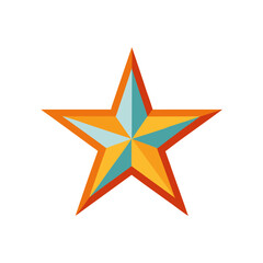 Bright five-pointed star icon with orange and teal shading isolated on white backdrop for design