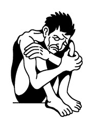 Traditional tattoo art of a desperate, lonely, sad man