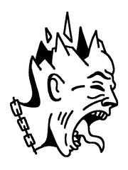 Edgy screaming head, old school tattoo flash, chained man