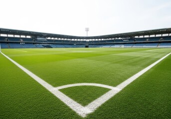Obraz premium Corner of a soccer field with white lines and green grass in a stadium