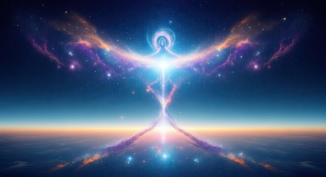Celestial Being of Cosmic Energy Ascending to the Heavens Above the Horizon