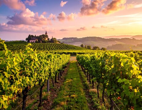 Vineyard landscape at sunset (1)