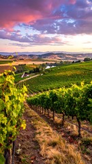 Fototapeta premium Vineyard landscape at sunset