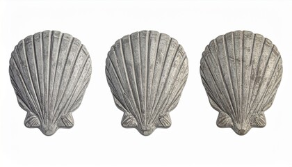 Three Gray Stone Scallop Shell Decorative Objects