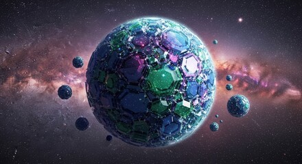 Futuristic planet with a complex structure floating in the vastness of space