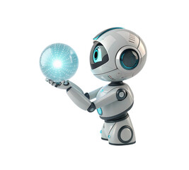 Cute robot holding glowing orb ai technology future automation artificial intel on transparent background