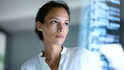 Businesswoman looking at computer code and digital data overlay businesswoman coding overlay - Powered by Adobe
