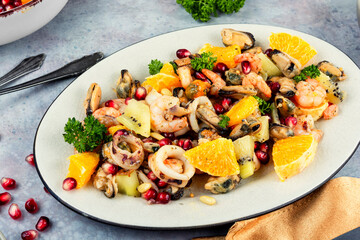 Fresh salad with seafood.