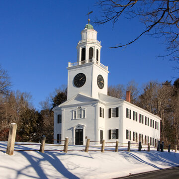 Church on the Hill on a sunny winter morning in Lenox, Massachusetts