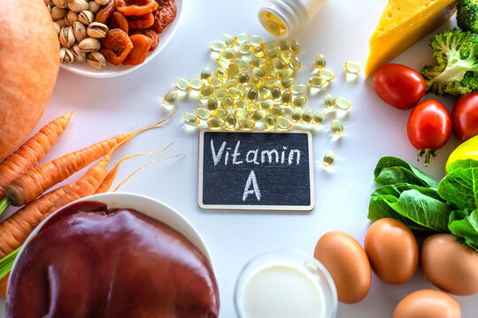 Products containing vitamin A. Selective focus.