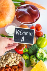 Products containing vitamin A. Selective focus.