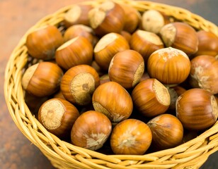 Hazelnuts in a wicker basket
