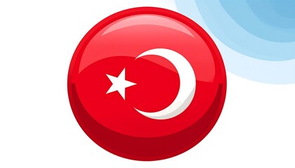 Circular Turkish flag button.  Red circle, white crescent moon and star
