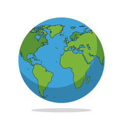 Fototapeta premium Vibrant cartoon Earth globe showcases continents and oceans in a dynamic, simplified style perfect for educational and global themes.