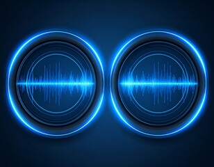Two glowing blue circles with sound wave patterns